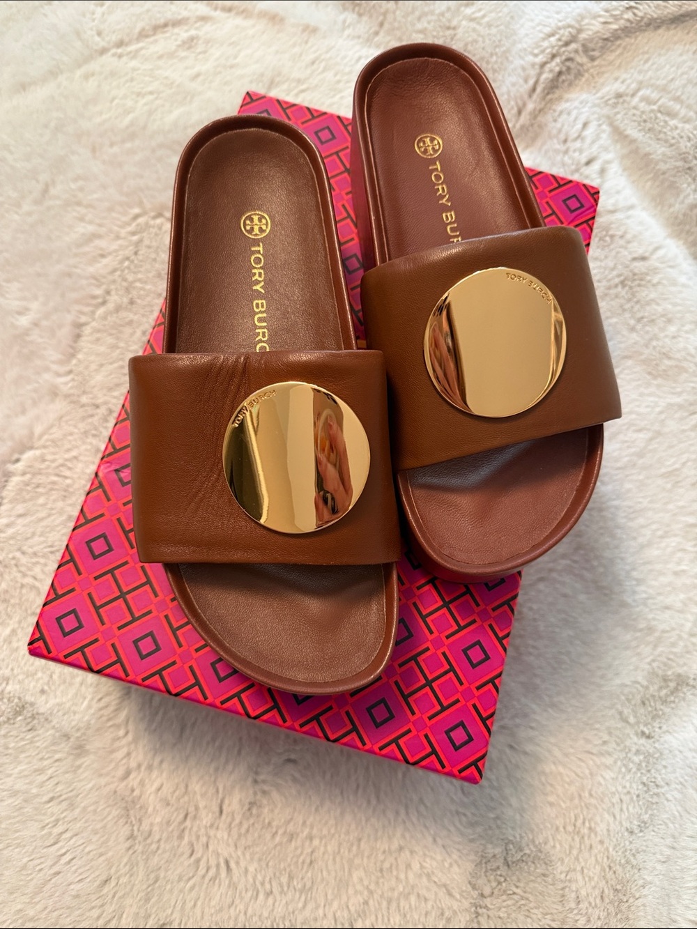 Tory Burch Brown Patos Platform Sandals with Gold Disc 7